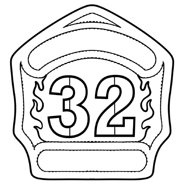 Black and white outline of a fire department badge with the number 32