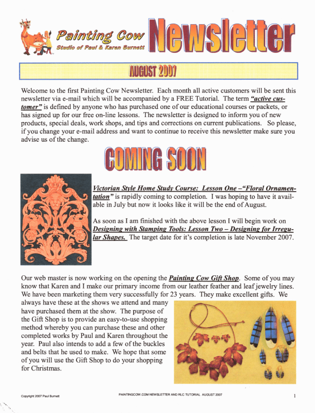 Painting Cow Newsletter – August 2007 - Learn Leathercraft