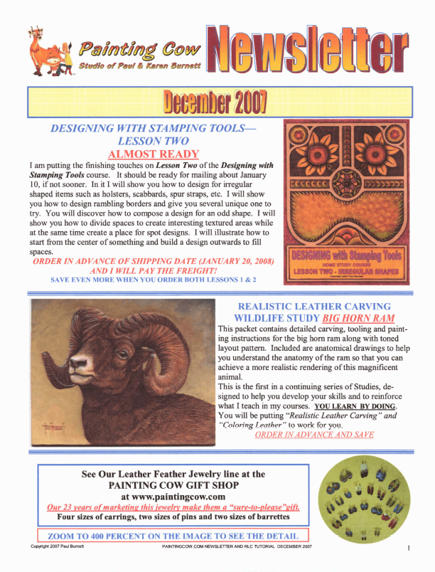 Painting Cow Newsletter – December 2007 - Learn Leathercraft