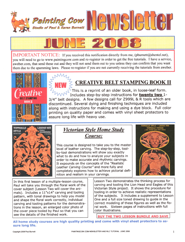 Painting Cow Newsletter – June 2008 - Learn Leathercraft