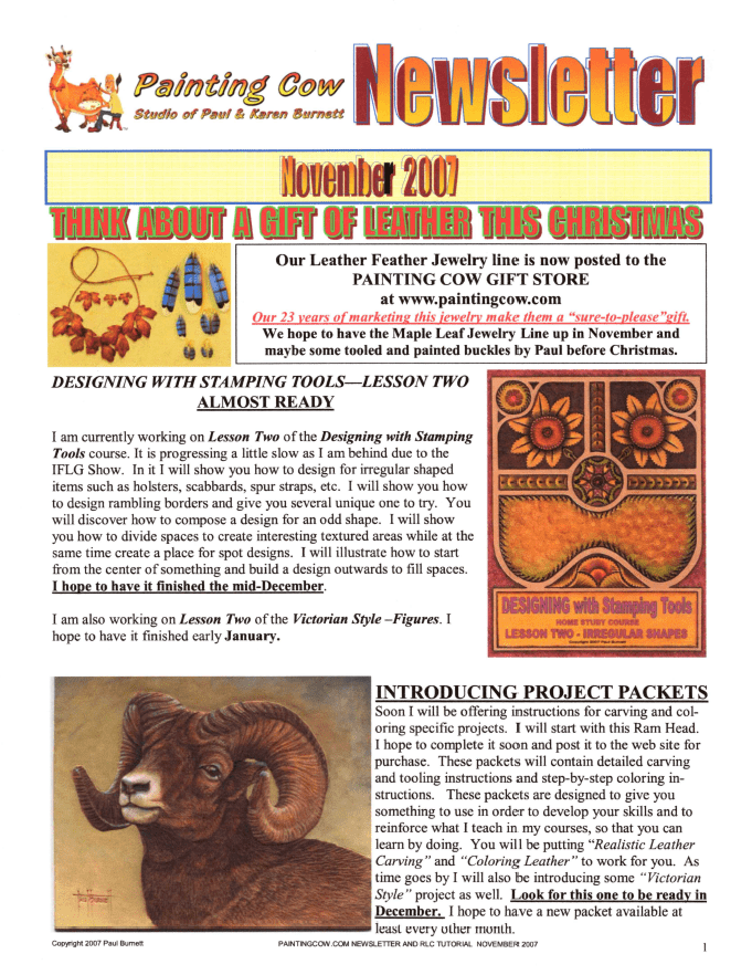 Painting Cow Newsletter – November 2007 - Learn Leathercraft